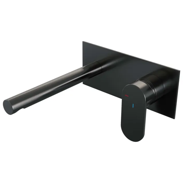 Brauer Inbouw Wastafelmengkraan Brauer Gunmetal Edition Coldstart Rechte Uitloop Platte Hendel Rechts Geborsteld Gunmetal PVD Met Afdekplaat