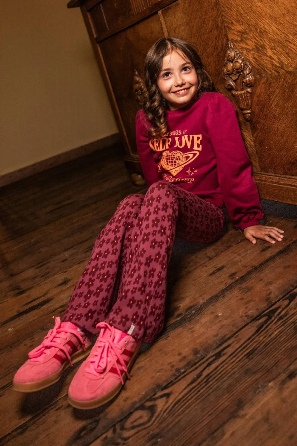 LOOXS little rechtvallende sweater met tekst - donkerrood