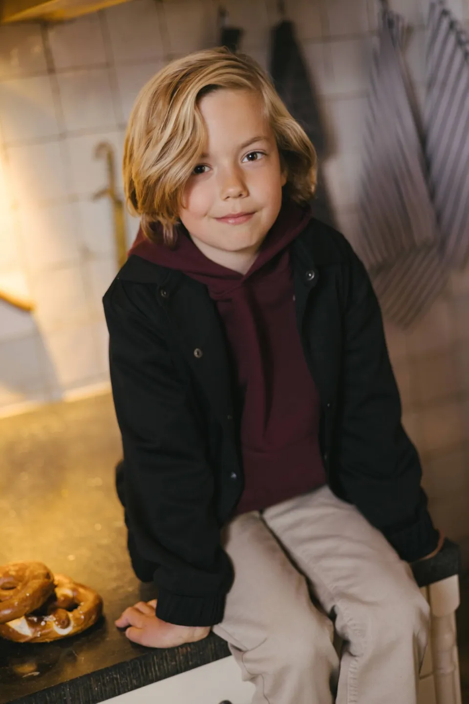 LEVV sweater met backprint - donkerrood