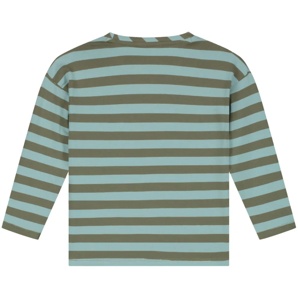 Stains&Stories gestreepte longsleeve lichtblauw kaki, foto 2