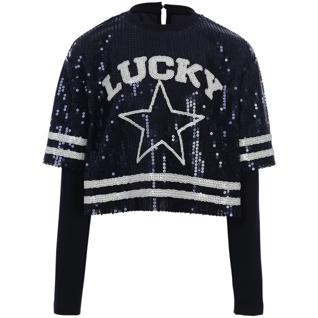 LOOXS 10sixteen longsleeve met sterren en pailletten donkerblauw, foto 2