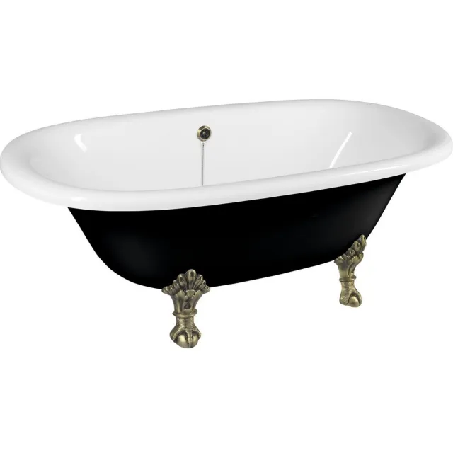 Sapho Regata vrijstaand bad wit/zwart met leeuwenpoten brons
