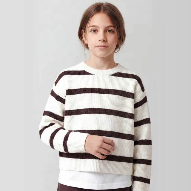 NAME IT KIDS rechtvallende gebreide gestreepte trui - wit Wit/donkerbruin