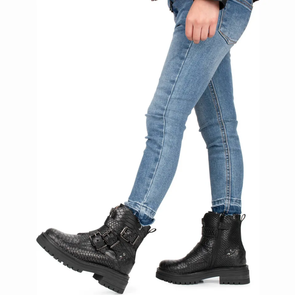 Poelman Monk leren enkelboots met crocoprint zwart, foto 5