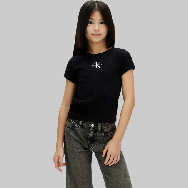 Calvin Klein Monologo rib t-shirt zwart