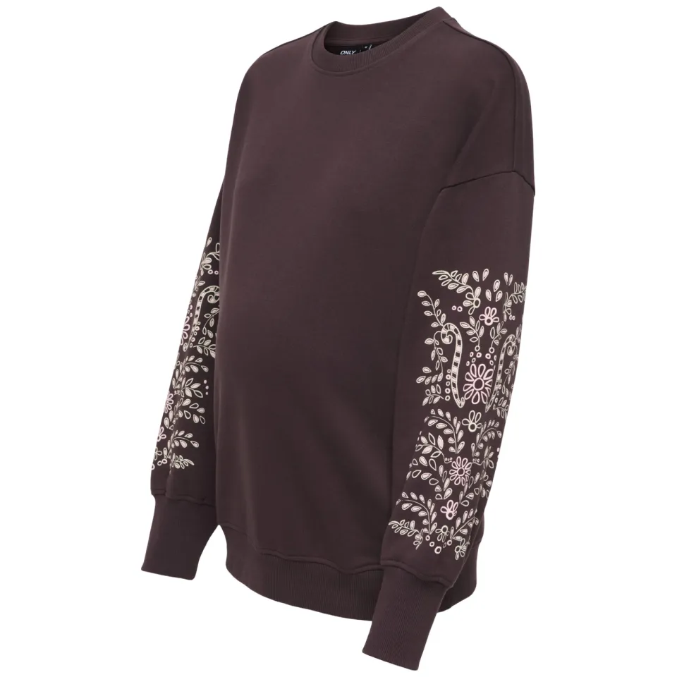 Only MATERNITY zwangerschaps gebloemde sweater donkerbruin, foto 3