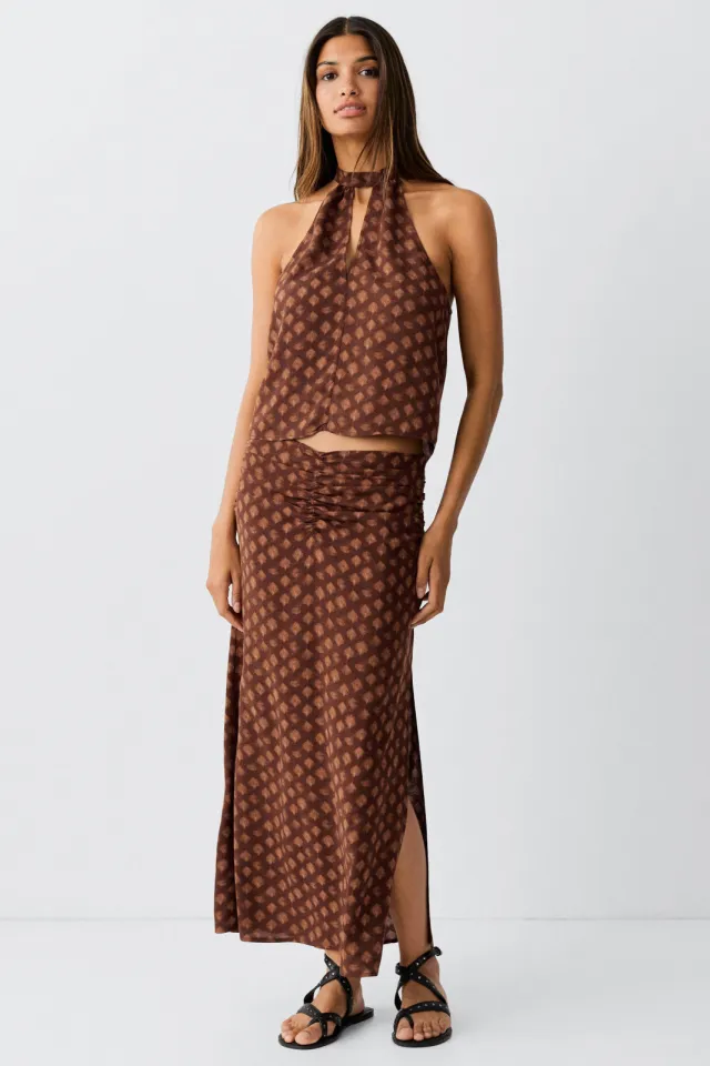 Mango midi rok bruin