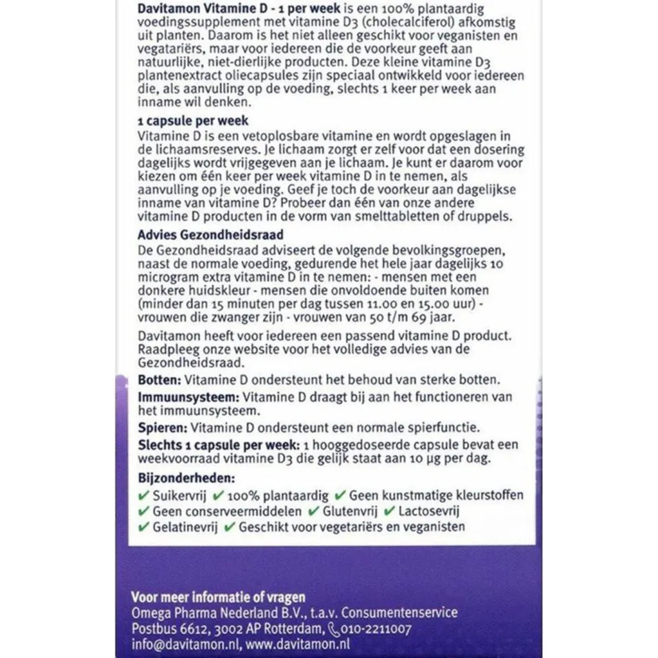 Davitamon Vitamine D 1 per week capsules, foto 2