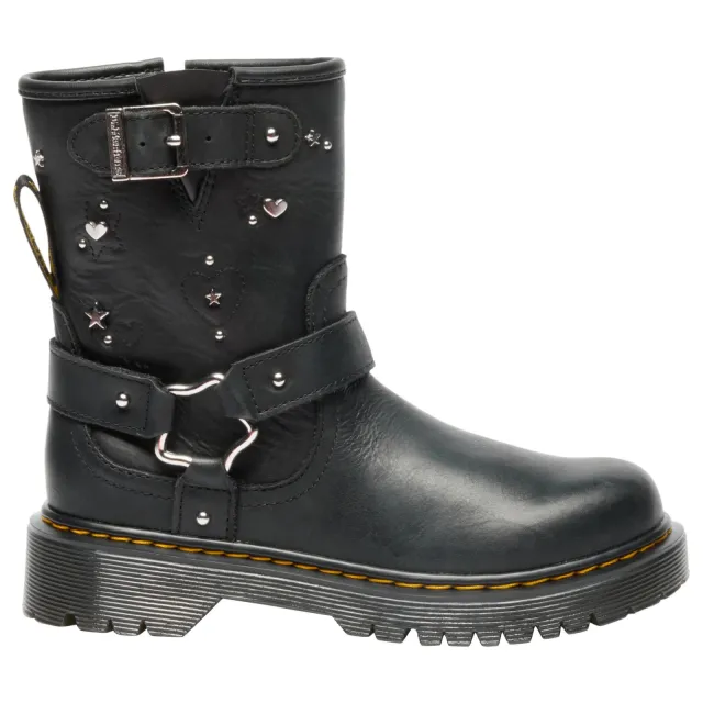Dr. Martens Genaya Hs J leren enkelboots met profielzool en studs - zwart