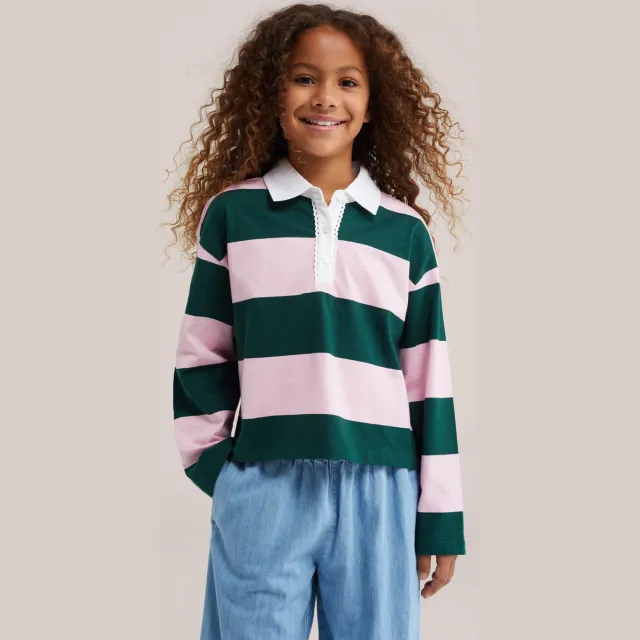 WE Fashion gestreepte polo - lichtroze/donkergroen, foto 4