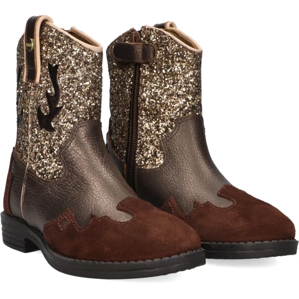 Develab leren laarzen met pailletten brons brons/goud/donkerrood, foto 3