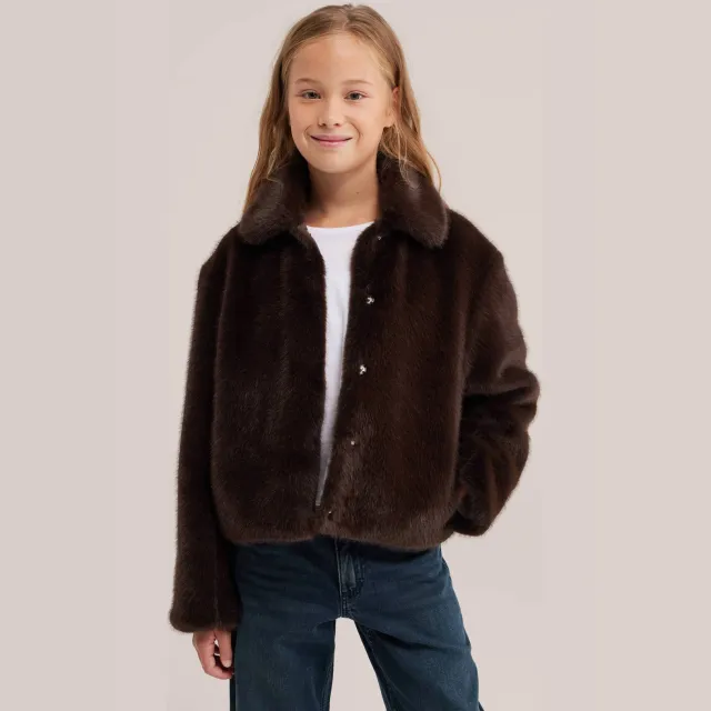 WE Fashion imitatiebont faux fur jas donkerbruin
