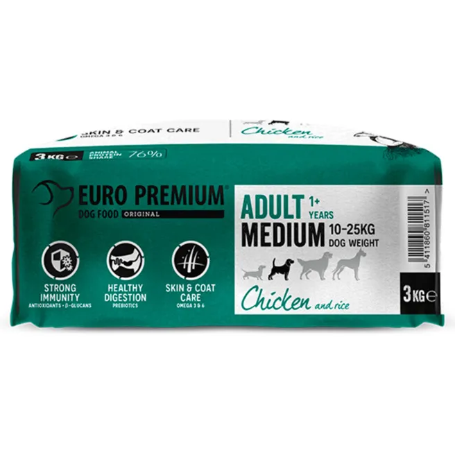 Euro-Premium Adult Medium Kip - Rijst 3 kg, foto 4