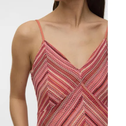 Vero Moda gestreepte gehaakte zwangerschapsmaxijurk koraalrood, foto 7