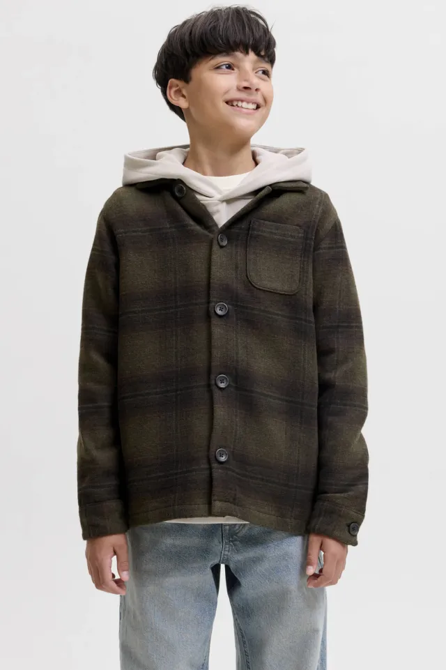 Jack & Jones JUNIOR geruit overshirt - donkergroen