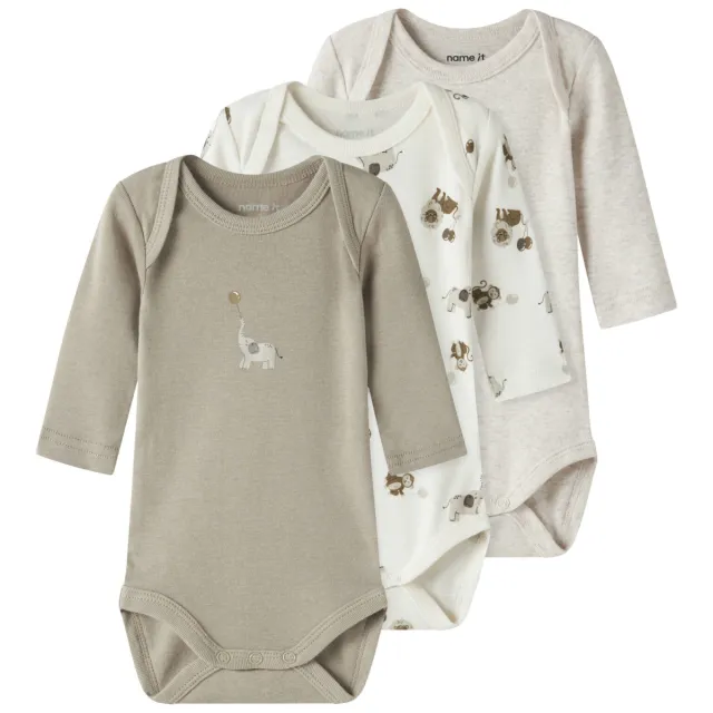 NAME IT BABY romper - groen/wit/grijs (set van 3) Multi