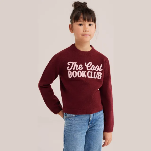 WE Fashion gebreide trui met tekst - donkerrood