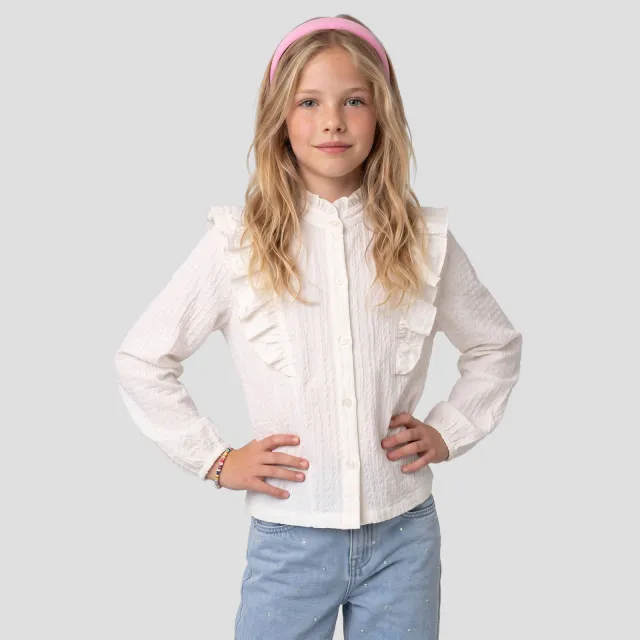 Me & My Monkey rechtvallende blouse met ruches ecru