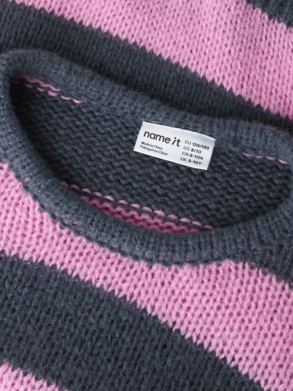 NAME IT KIDS rechtvallende gestreepte gebreide trui - roze Meisjes Polyester Ronde hals, foto 4