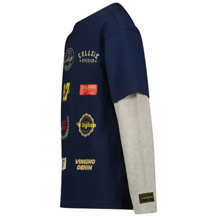 Vingino longsleeve donkerblauw met print donkerblauw/grijs melange, foto 3