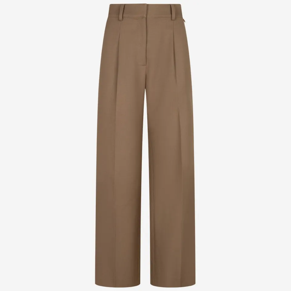 Ibana wide leg high waist broek met wol lichtbruin bruin, foto 2