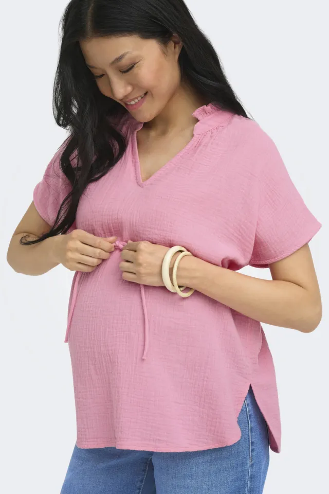 Only MATERNITY zwangerschaps blousetop met textuur roze, foto 4