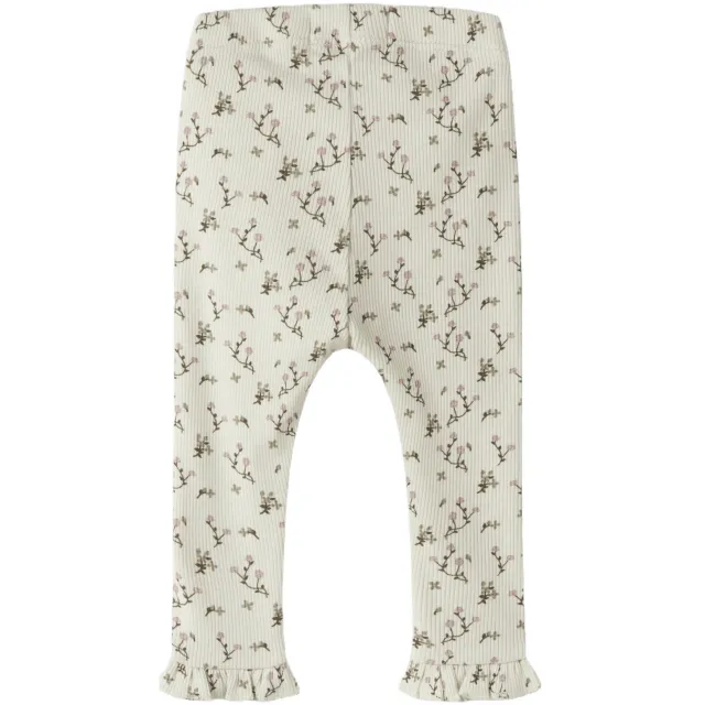Lil' Atelier BABY gebloemde legging met ruches - ecru Ecru/roze