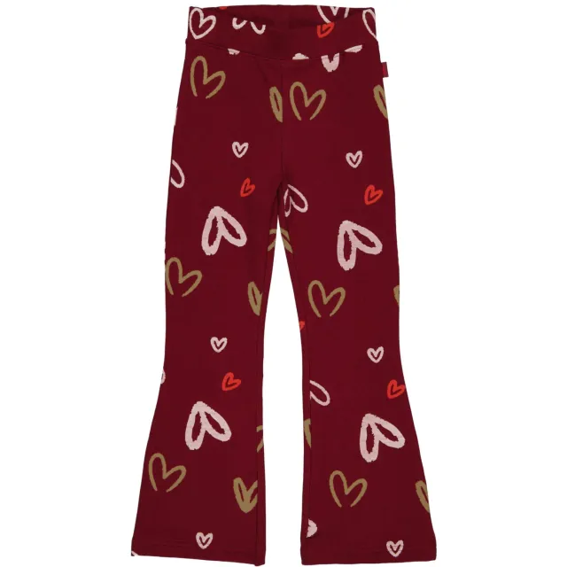 QPI flared broek met hartjes donkerrood