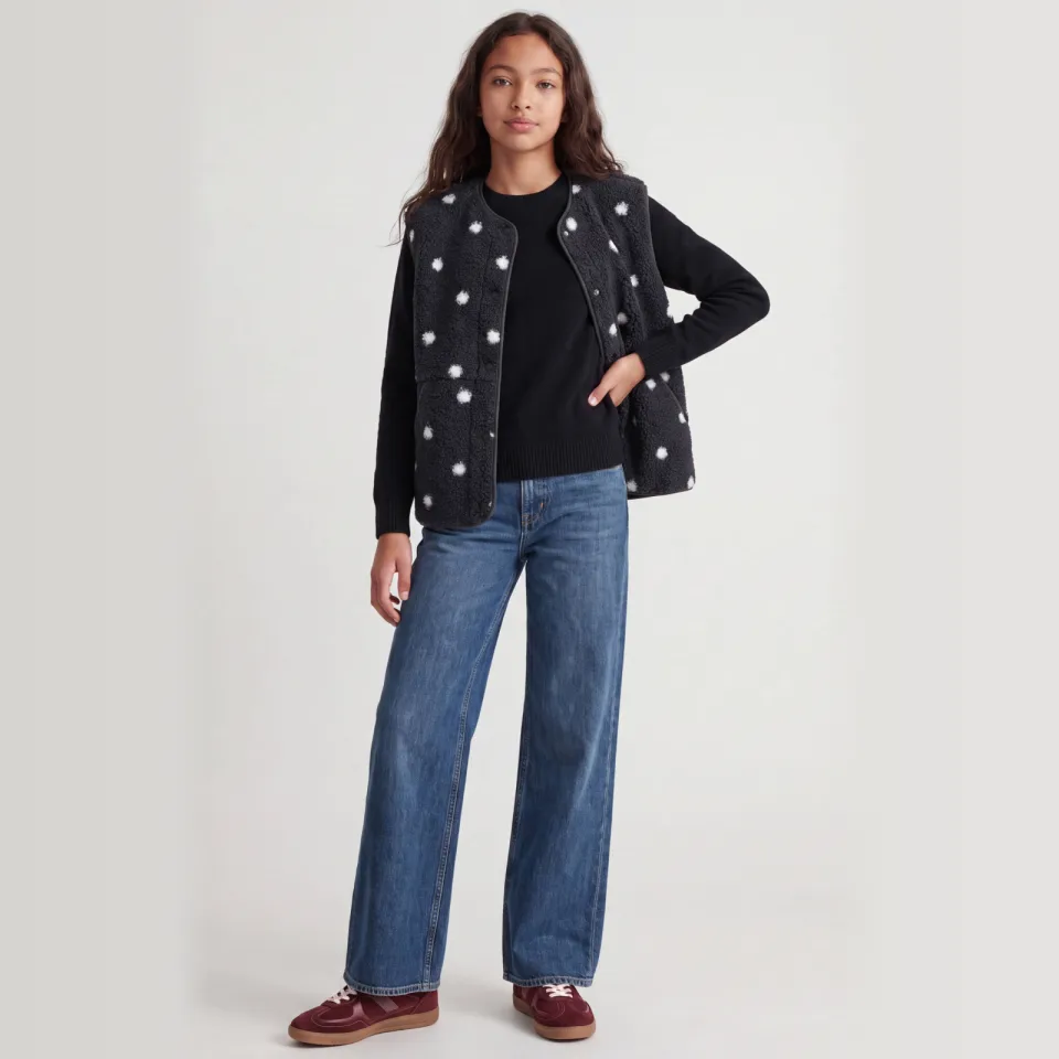 JJXX GIRL rechtvallend teddy gilet met stippen - zwart, foto 4