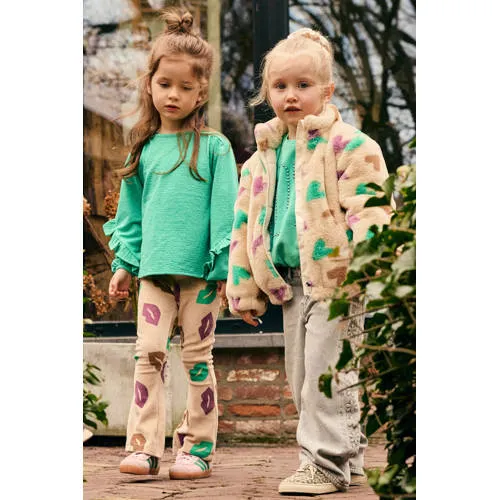 Daily7 faux fur jas met hartjes beige, foto 4