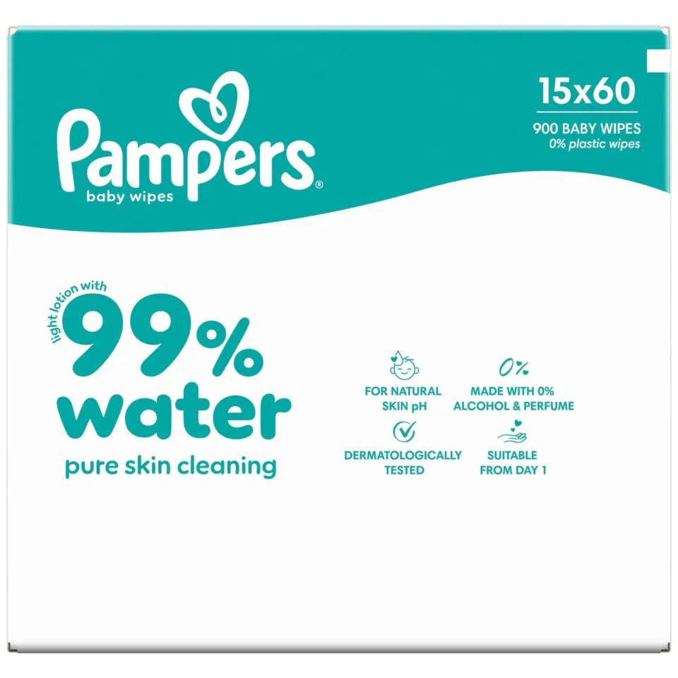 Pampers 99% Water billendoekjes - 15 x 60 doekjes, foto 5