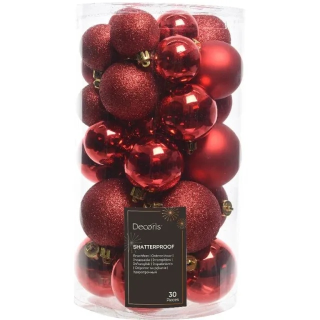 Kaemingk BV 30 onbreekbare kerstballen mixkoker kerstrood Wijnrood