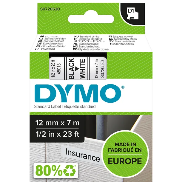 Dymo 45013 (S0720530) Tape Zwart op wit (12 mm), foto 3