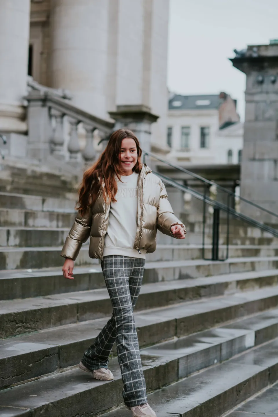 No Way Monday flared geruite broek grijs, foto 4