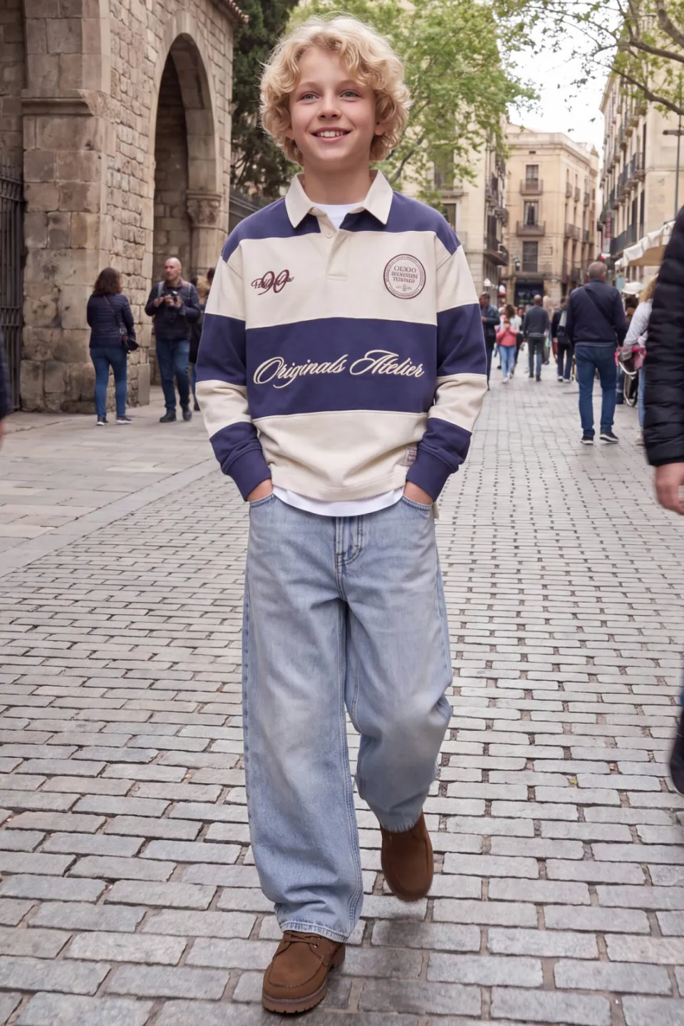 Jack & Jones JUNIOR gestreepte sweater met tekst - marineblauw/ecru, foto 6
