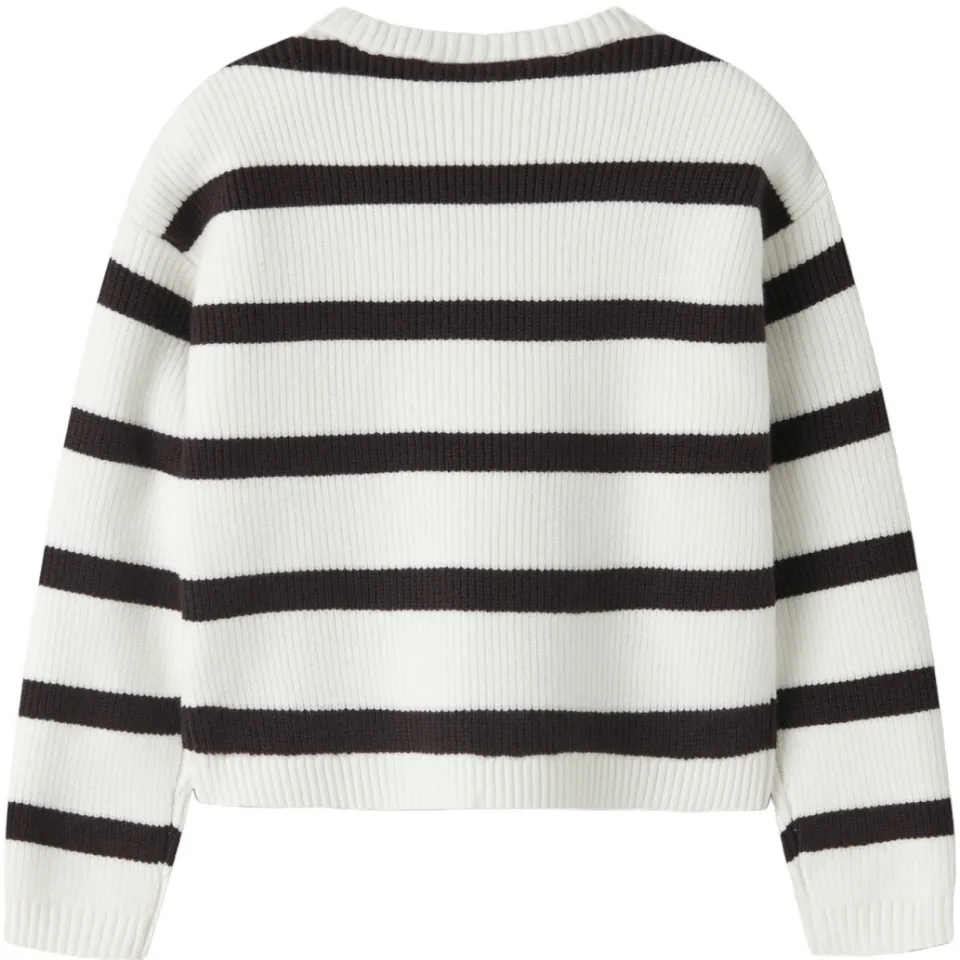 NAME IT MINI rechtvallende gebreide gestreepte trui - wit Meisjes Viscose Ronde hals, foto 2