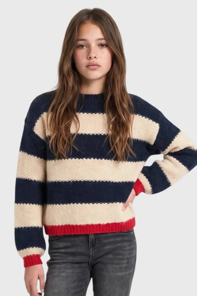 s.Oliver gestreepte gebreide trui - donkerblauw/beige