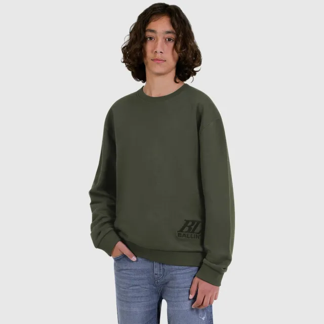 Ballin sweater met backprint - olijfgroen/zwart