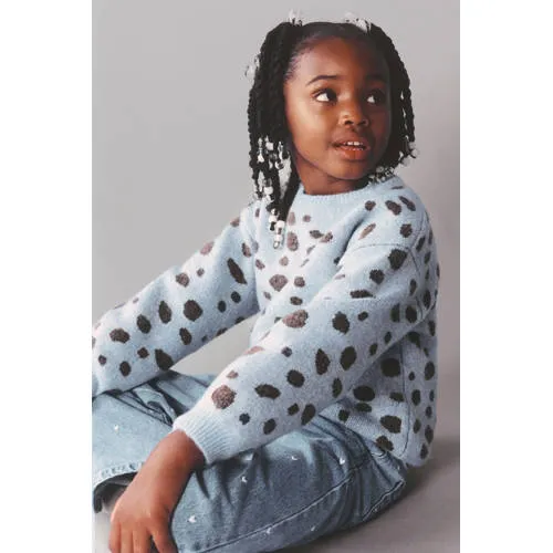 Mango Kids gebreide trui met print en wol - lichtblauw, foto 3