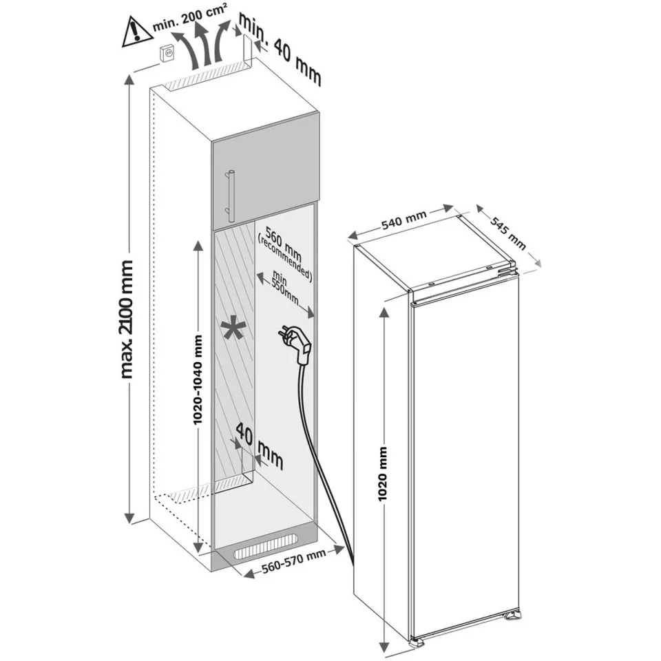 Inventum IKK1022S Inbouw koelkast zonder vriesvak, foto 3