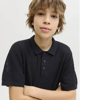 Jack & Jones JUNIOR polo zwart fijn gebreid, foto 4
