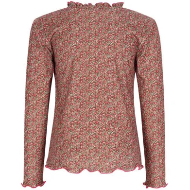B.Nosy aansluitende gebloemde longsleeve met ruches bruin, foto 3