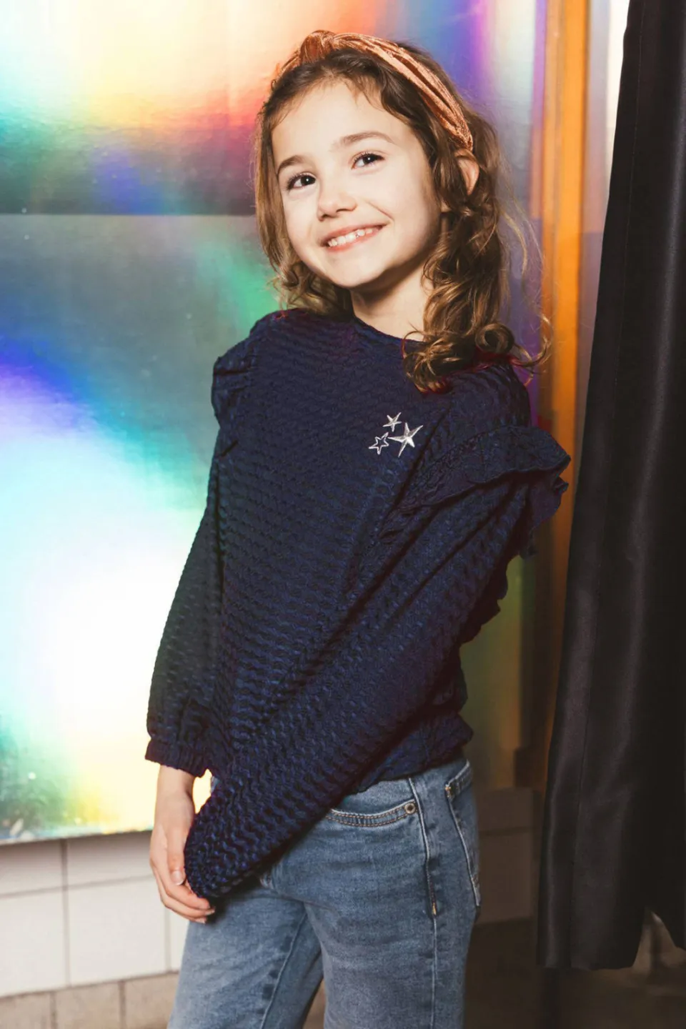 TYGO & vito blousetop met ruches donkerblauw