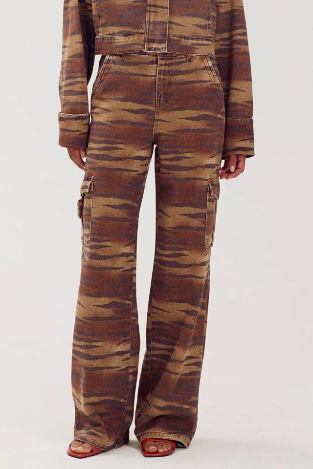 Harper & Yve wide leg jeans met dierenprint - bruin, foto 3