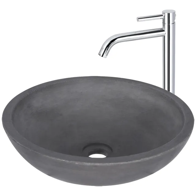 Differnz Waskomset Differnz Ravano Beton 40x12 cm Antraciet met Hoge Wastafelkraan Chroom