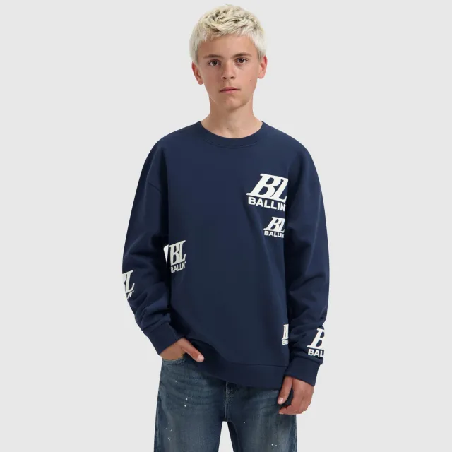 Ballin katoenen sweater met logo - donkerblauw/wit
