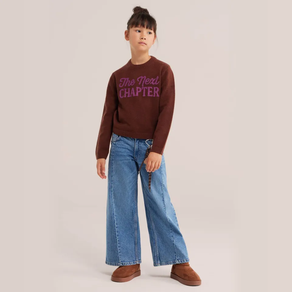 WE Fashion gebreide trui met tekst - bruin/paars, foto 3
