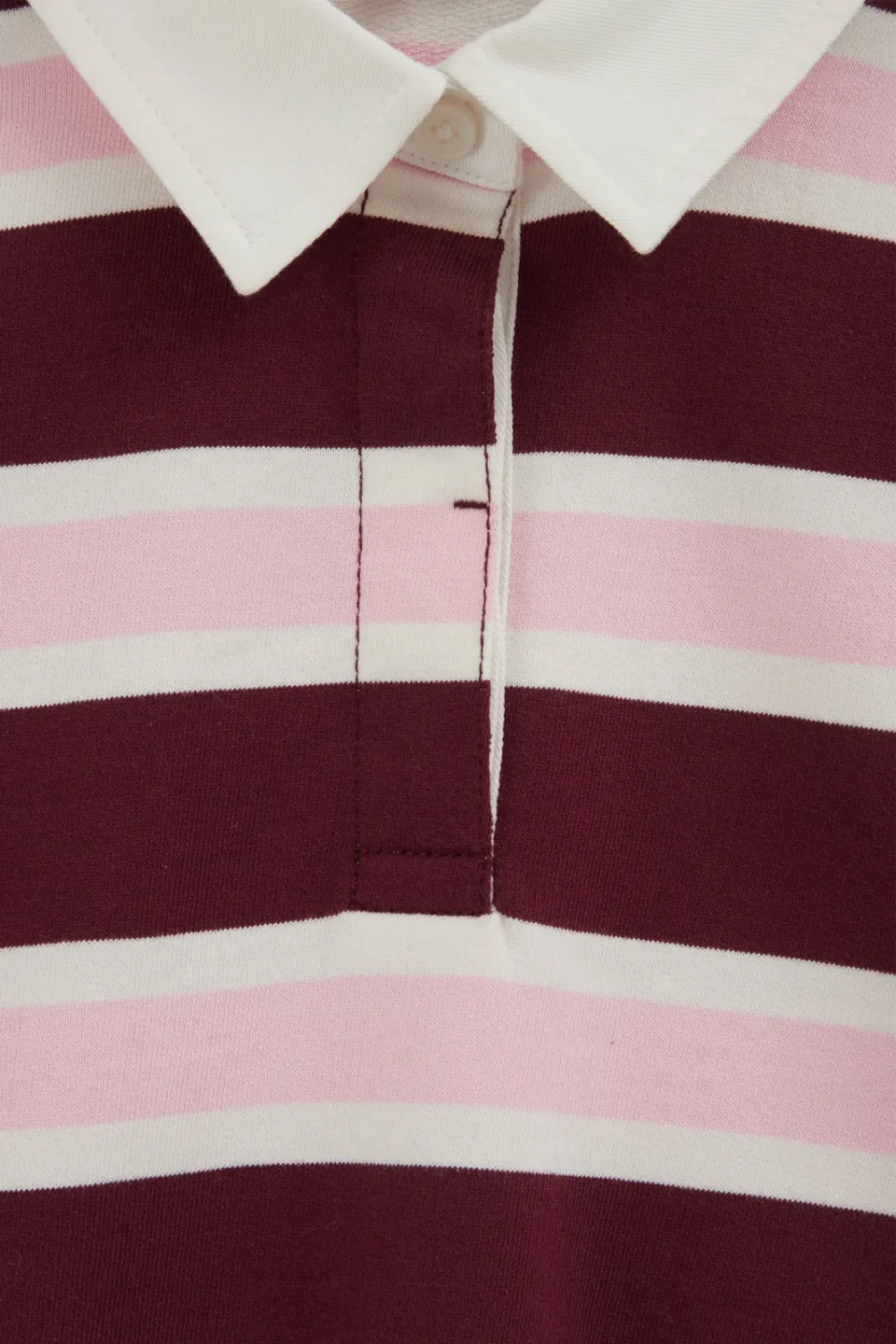 WE Fashion gestreepte longsleeve met polokraag donkerrood donkerrood/roze/wit, foto 7