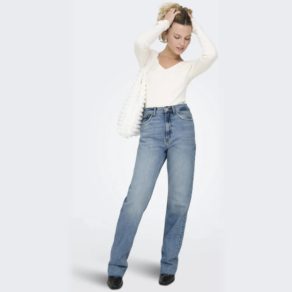 Only high waist straight leg jeans ONLRILEY light blue denim