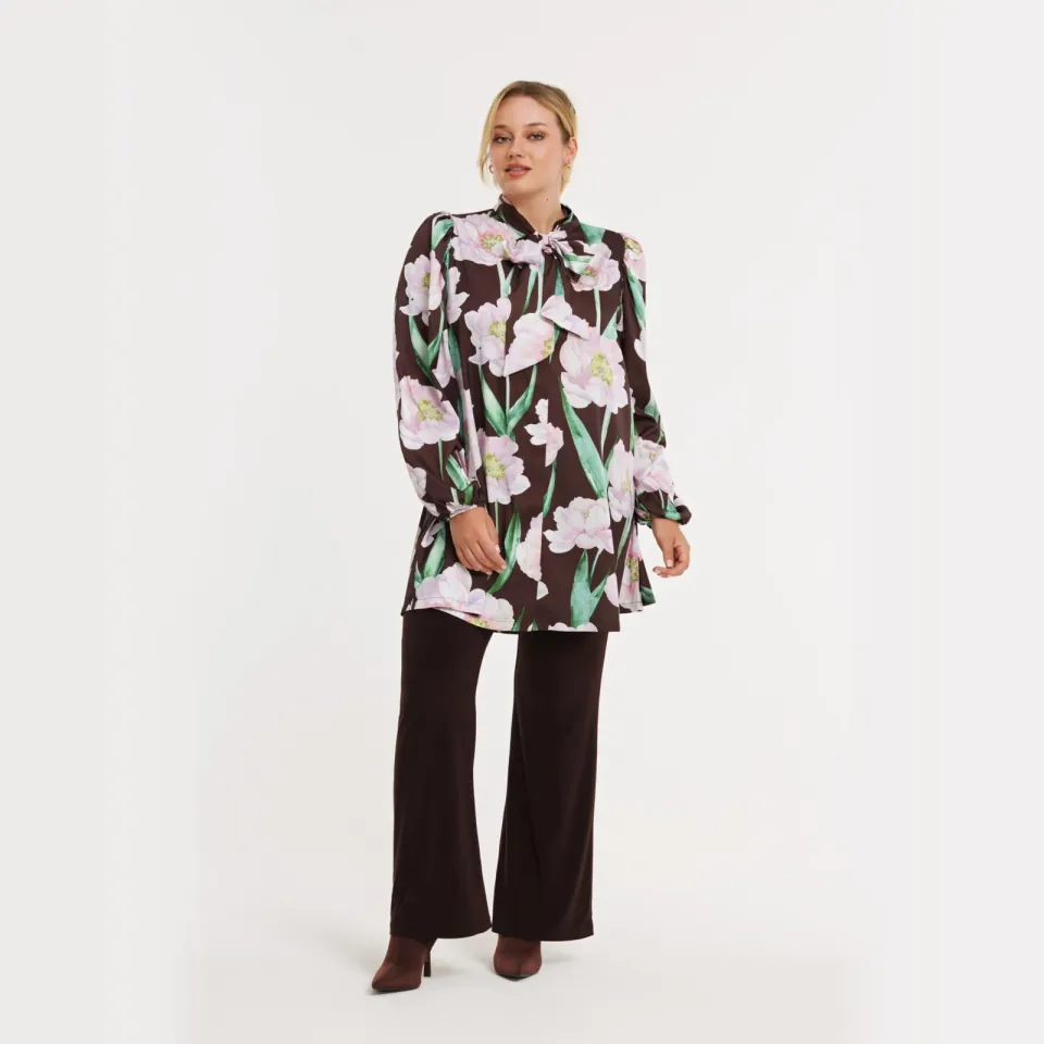 Yoek FIORITO satijnen blouse bruin, foto 2